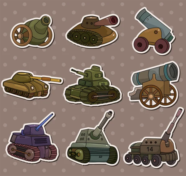 Pegatinas de tanque de dibujos animados / arma de cañón — Archivo Imágenes Vectoriales
