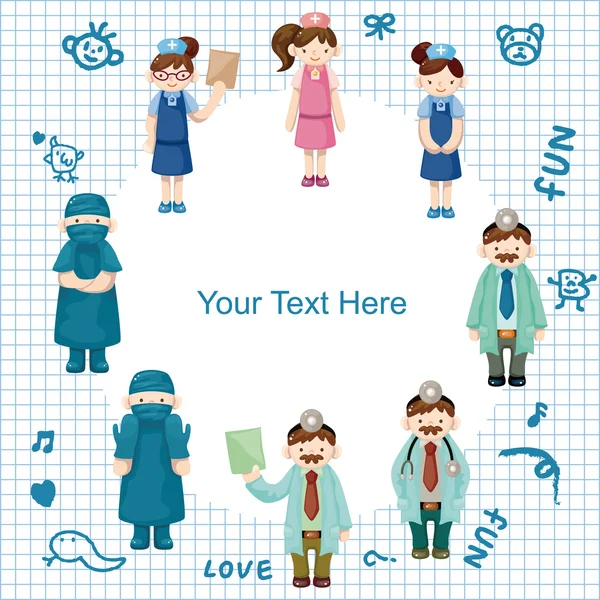Caricatura médico y enfermera tarjeta — Vector de stock