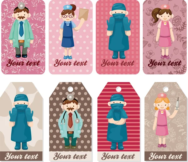 Cartoni animati medico e infermiere carta — Vettoriale Stock