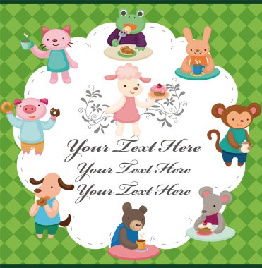 cartoon animal tea time card clipart
