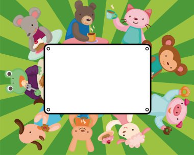 cartoon animal tea time card clipart