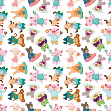 cartoon animal tea time seamless pattern clipart