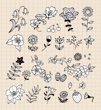 Set of black flower design elements clipart