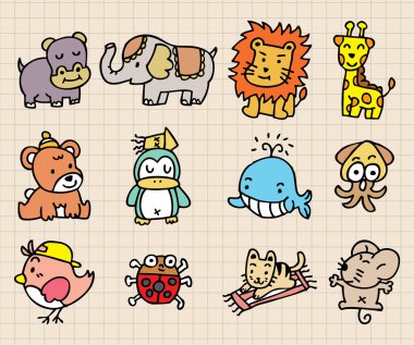 cute animal element, hand draw icon clipart