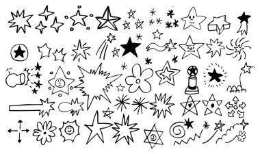 doodle star element set clipart