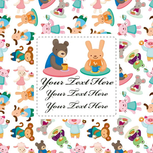 Cartoon animal tea time card — Stock Vector
