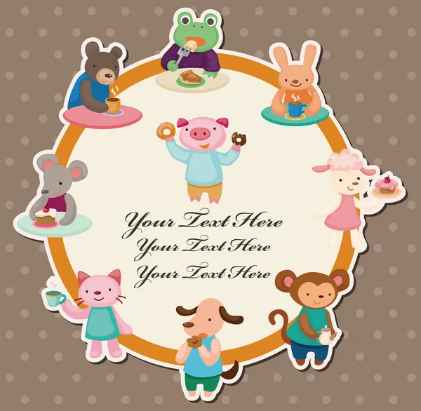 Desenho animado cartão de hora de chá animal — Vetor de Stock