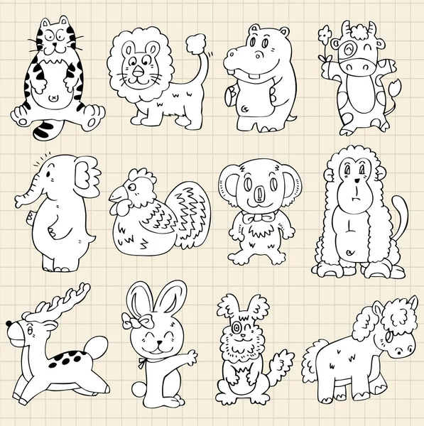 Cute animals draw — Stock Vector