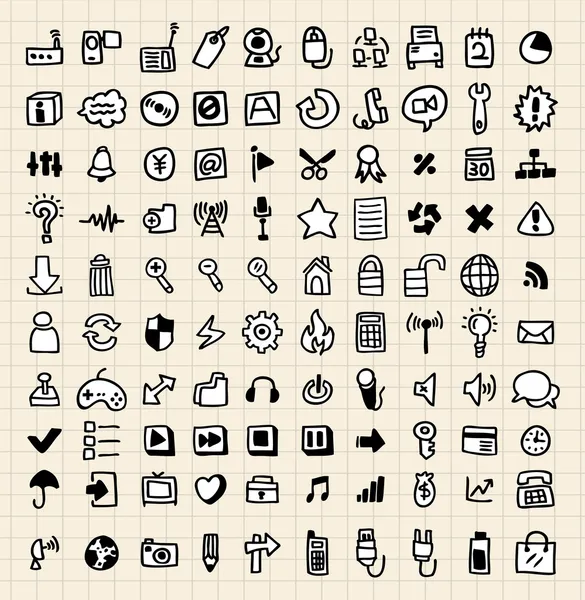 100 iconos web de dibujo a mano — Vector de stock