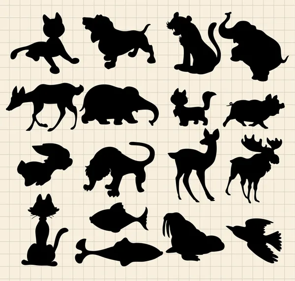 Siluetas animales — Vector de stock