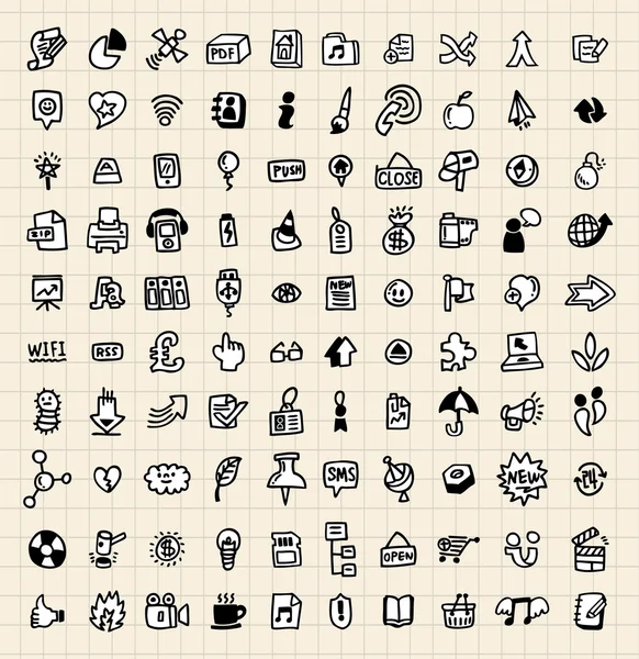 100 mano disegnare icona web — Vettoriale Stock