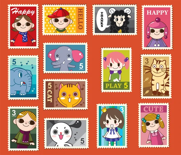 Cute cartoon stamps — Stock Vector