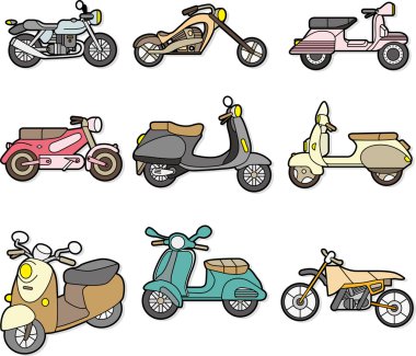 doodle motorcycle element set clipart