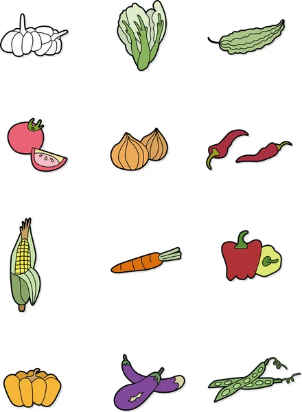 Jeu d'icônes légumes dessin animé — Image vectorielle