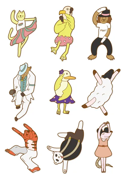 卡通动物的舞蹈图标 — 图库矢量图片