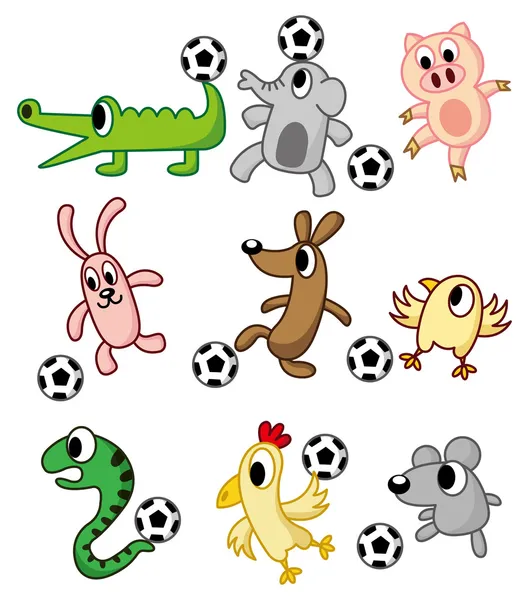 Animais de desenhos animados jogar futebol — Vetor de Stock
