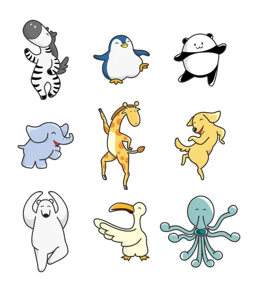 卡通动物的舞蹈图标集 — 图库矢量图片