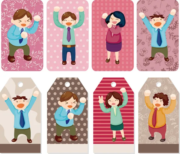 Desenhos animados cartão de trabalhadores de escritório feliz —  Vetores de Stock