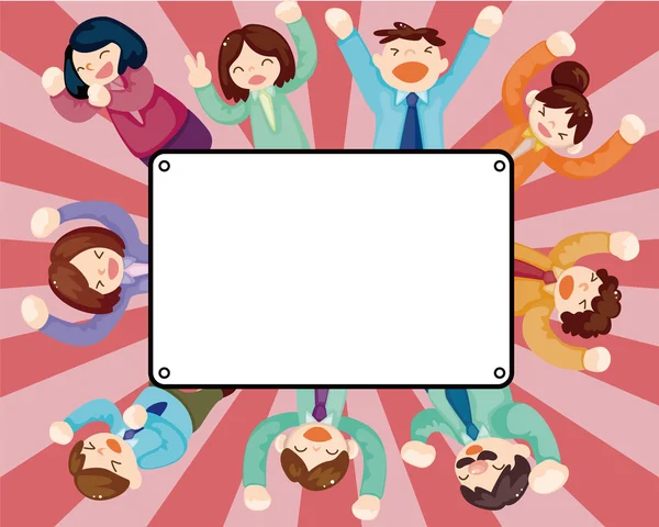 Desenhos animados cartão de trabalhadores de escritório feliz —  Vetores de Stock