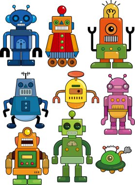 cartoon robot icon set clipart