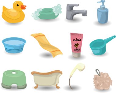 cartoon Bathroom Equipment icon set clipart