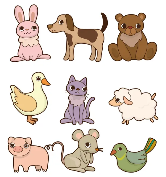 Sada kreslených zvířat ikon — Stockový vektor