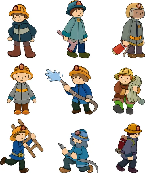 Conjunto de iconos bombero de dibujos animados — Archivo Imágenes Vectoriales