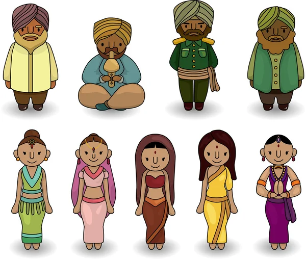 Vetor de desenho animado conjunto ícone indiano — Vetor de Stock