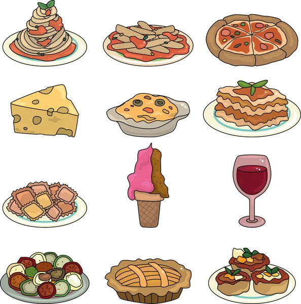Zestaw ikon włoskie jedzenie kreskówka — Wektor stockowy