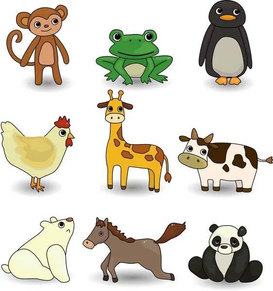 Karikatür hayvan Icons set — Stok Vektör