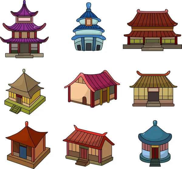 stock vector cartoon Chinese house icon set