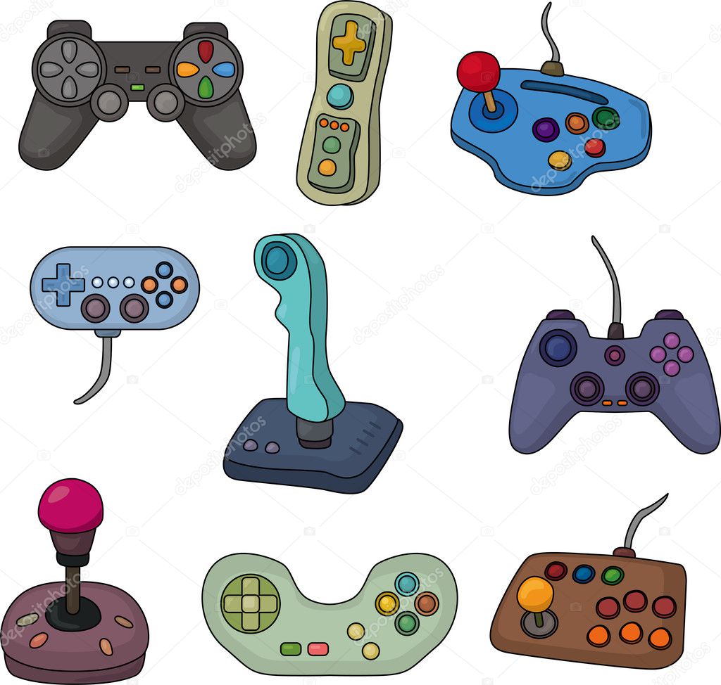 cartoon game joystick icon set