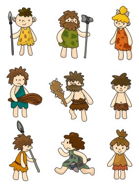 karikatür mağara adamı Icon set, vektör