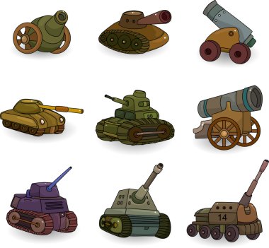 Cartoon Tank Cannon Weapon set icon