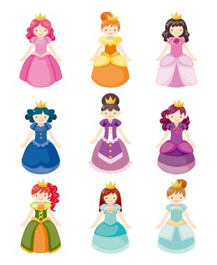 cartoon beautiful princess icons set clipart