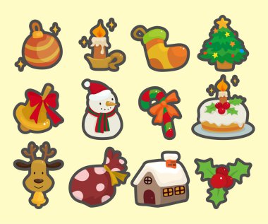 cute cartoon Christmas element icons clipart