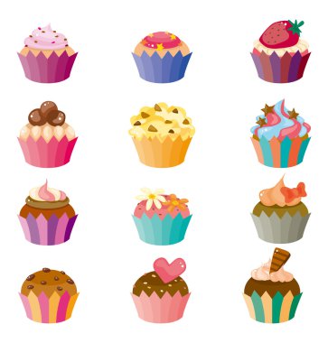 cartoon cake icons set clipart