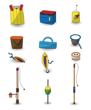 karikatür Icons set Balık tutma