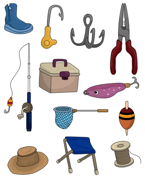 Kreslený rybářská sada ikon — Stockový vektor