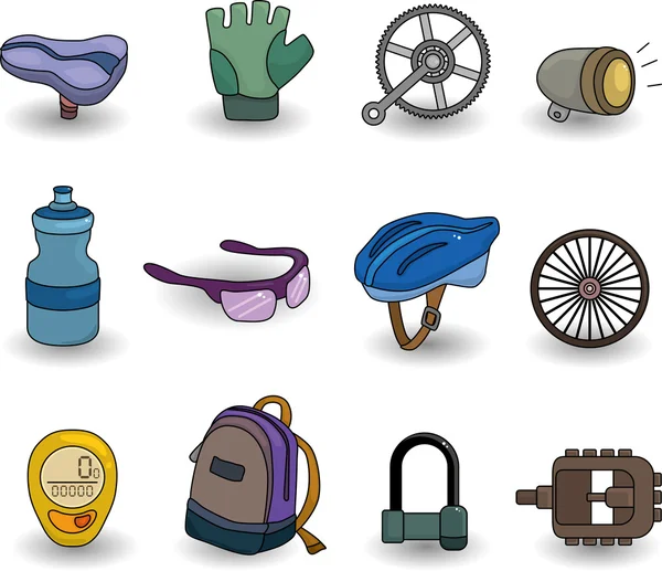 Cartoon Fahrrad Ausrüstung Icon Set — Stockvektor