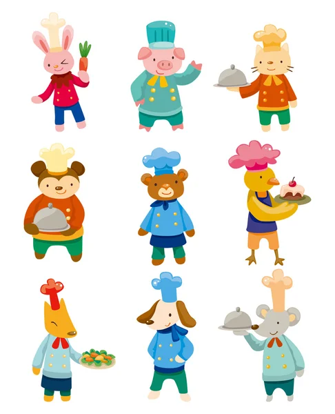 Ícones de chef animal de desenhos animados — Vetor de Stock
