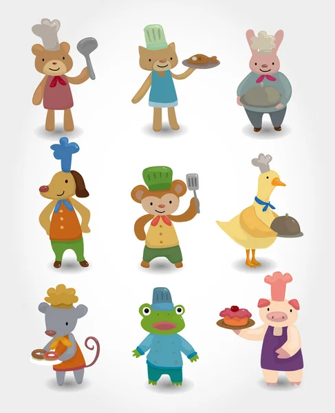 Dibujos animados animal chef iconos conjunto — Vector de stock