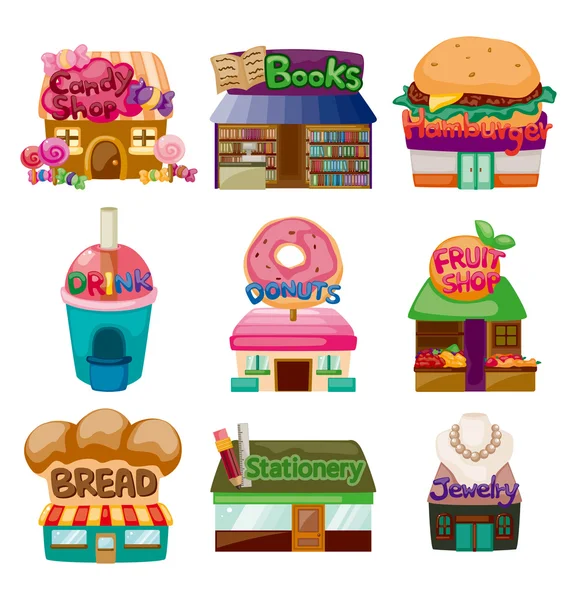 Iconos de la casa tienda de dibujos animados — Vector de stock