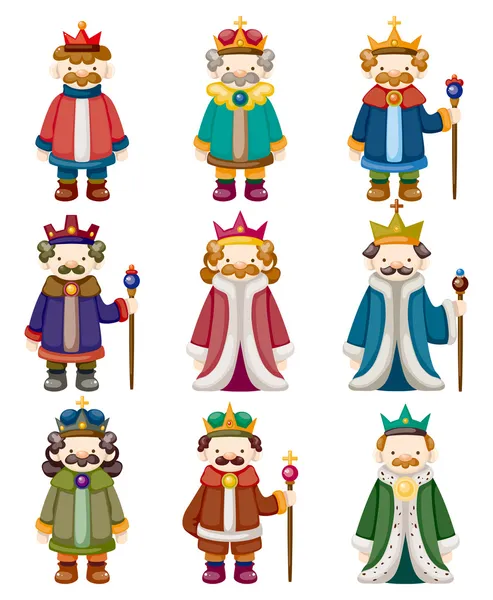 Dibujos animados rey iconos conjunto — Vector de stock