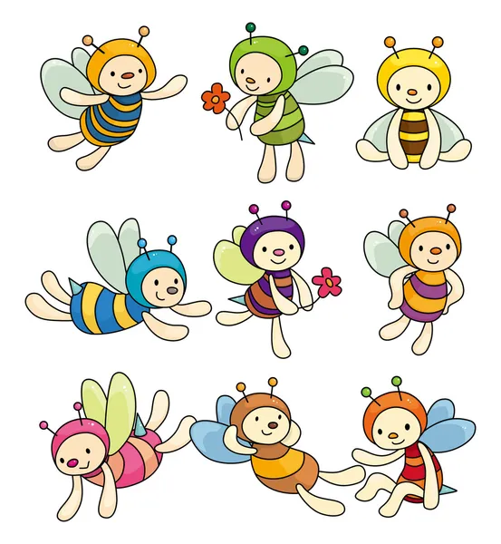 Jeu d'icône de garçon de dessin animé abeille — Image vectorielle