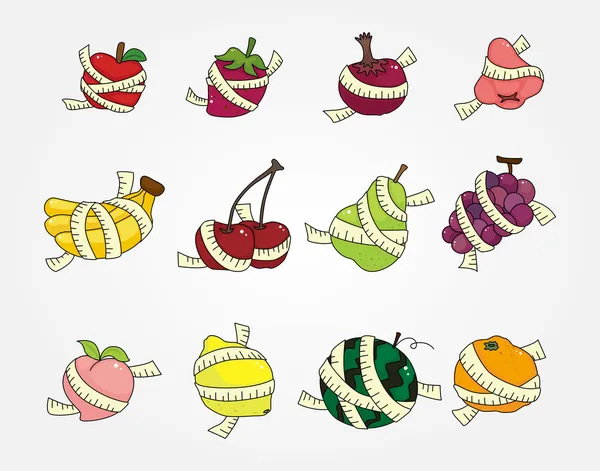 Ensemble de fruits frais et règle icône de la santé — Image vectorielle