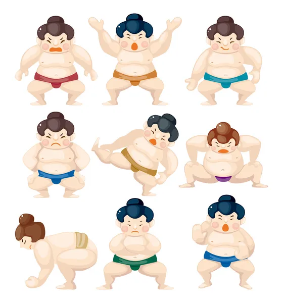 Iconos de luchador de Sumo de dibujos animados — Vector de stock