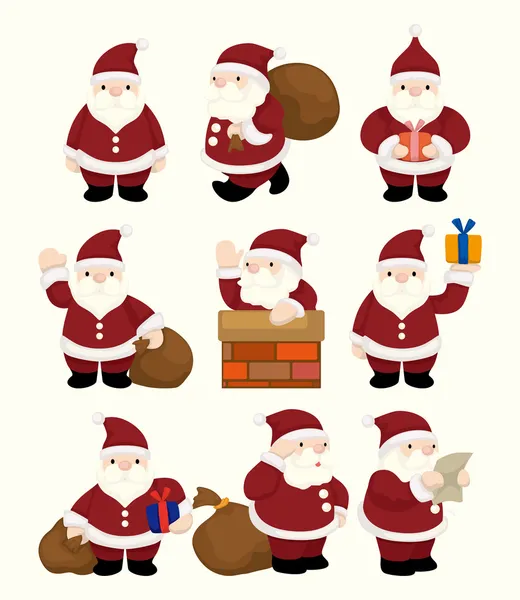 Cartoon Weihnachtsmann Weihnachten Ikone Set — Stockvektor