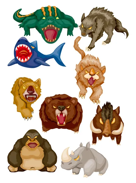 Cartoon angry animal icons — Stock Vector