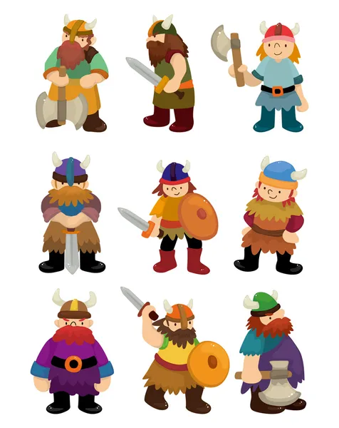 Desenho animado Viking Pirata conjunto de ícones — Vetor de Stock